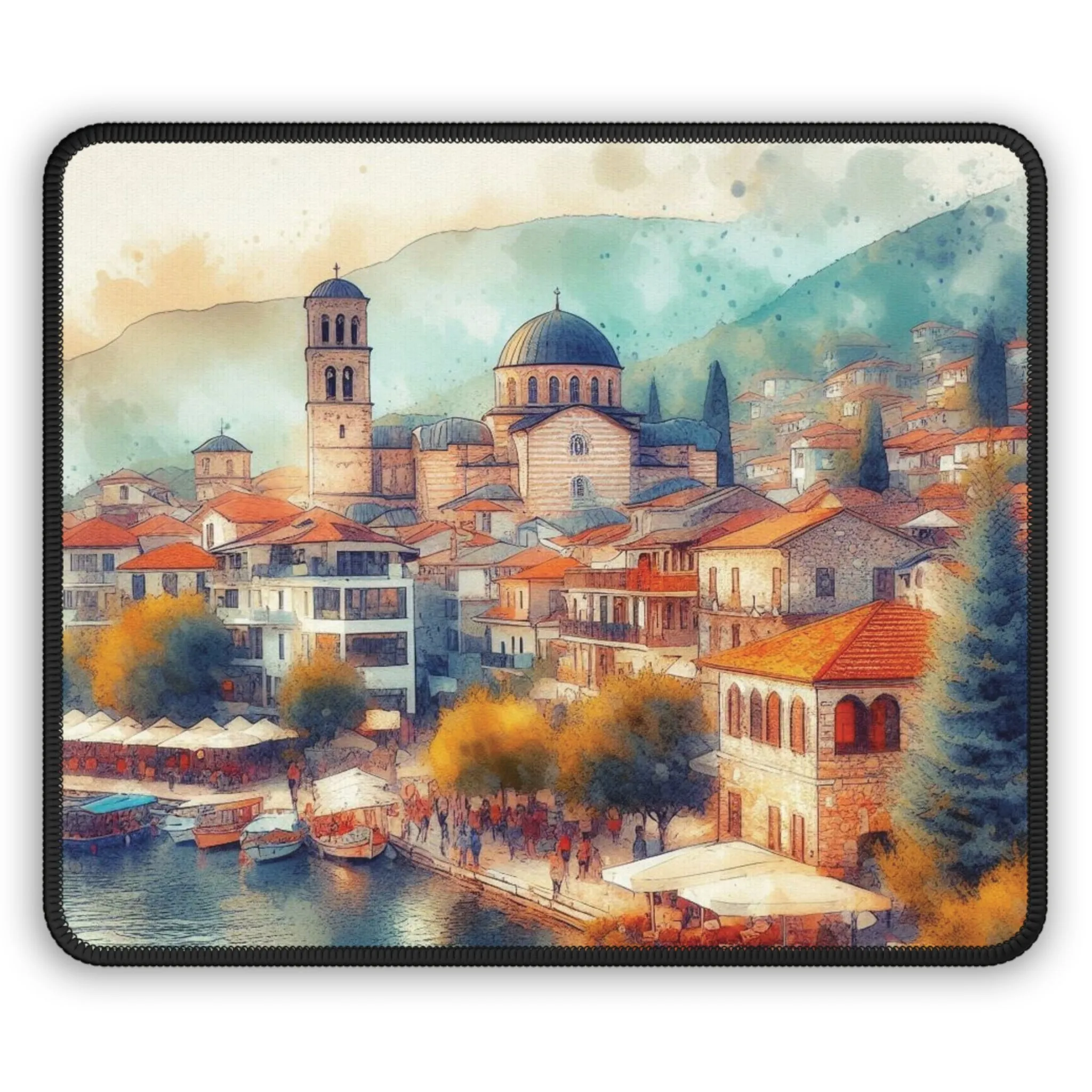 Historical and aesthetic city with a watercolor effect Gaming Mouse Pad