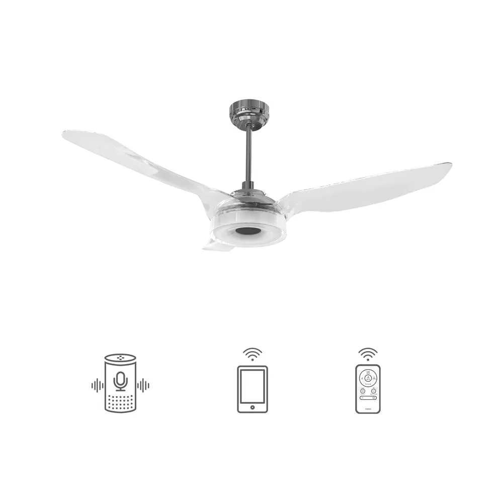 Icebreaker 56" In. Silver/Transclucent 3 Blade Smart Ceiling Fan with Dimmable LED Light Kit Works with Remote Control, Wi-Fi apps and Voice control via Google Assistant/Alexa/Siri (Set of 2)