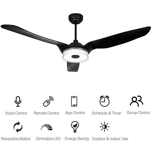 Icebreaker Black 3 Blade Smart Ceiling Fan with Dimmable LED Light Kit Works with Remote Control, Wi-Fi apps and Voice control via Google Assistant/Alexa/Siri