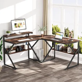 Industrial L-Shaped Desk, 63 inch Corner Computer Desk with Shelves