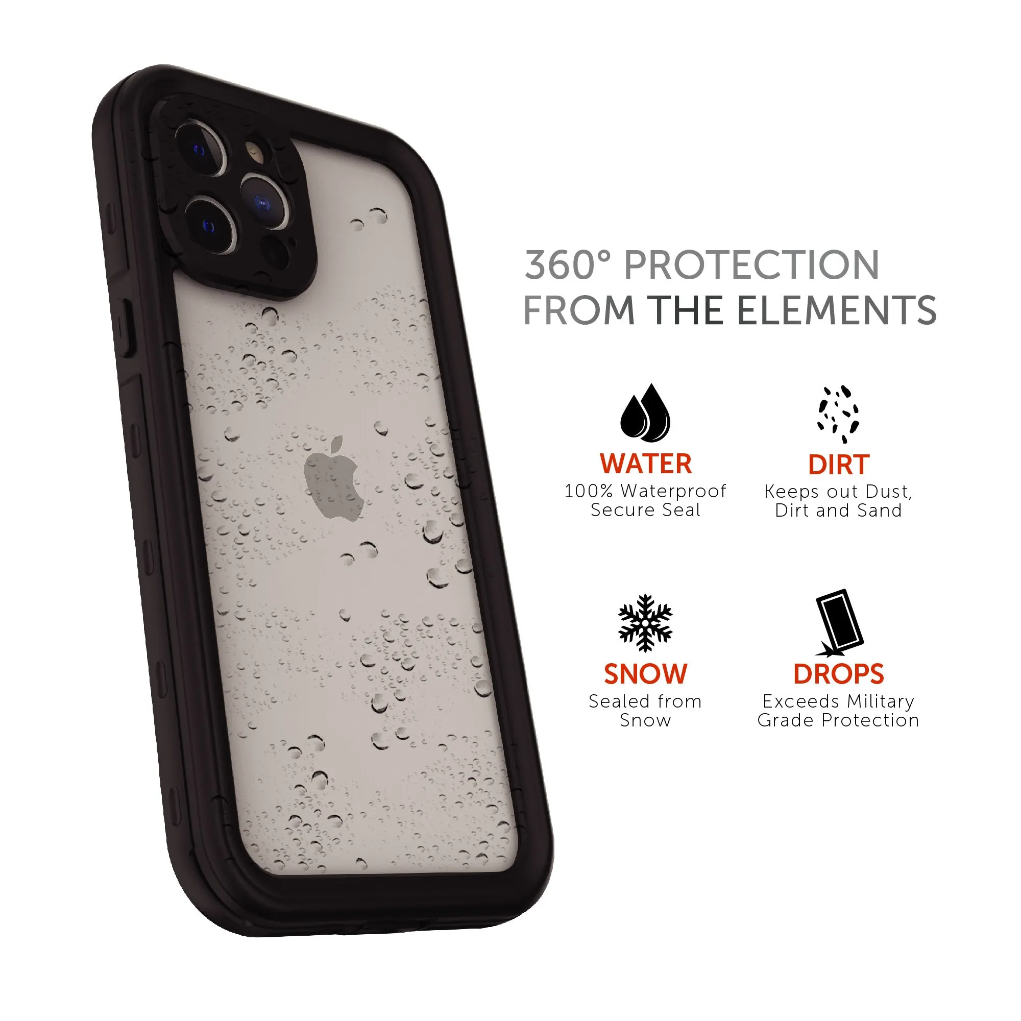 iPhone 12 Pro Max Waterproof Phone Case - Black/Clear