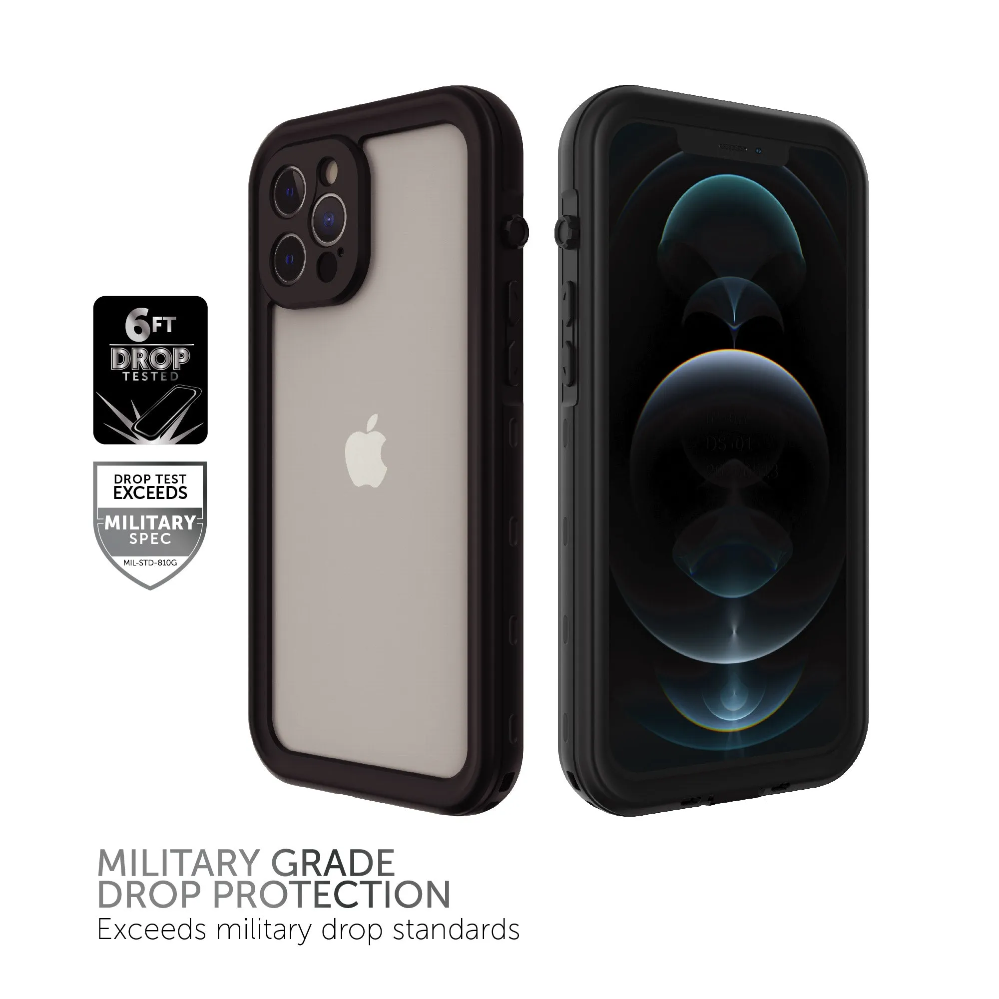 iPhone 12 Pro Max Waterproof Phone Case - Black/Clear