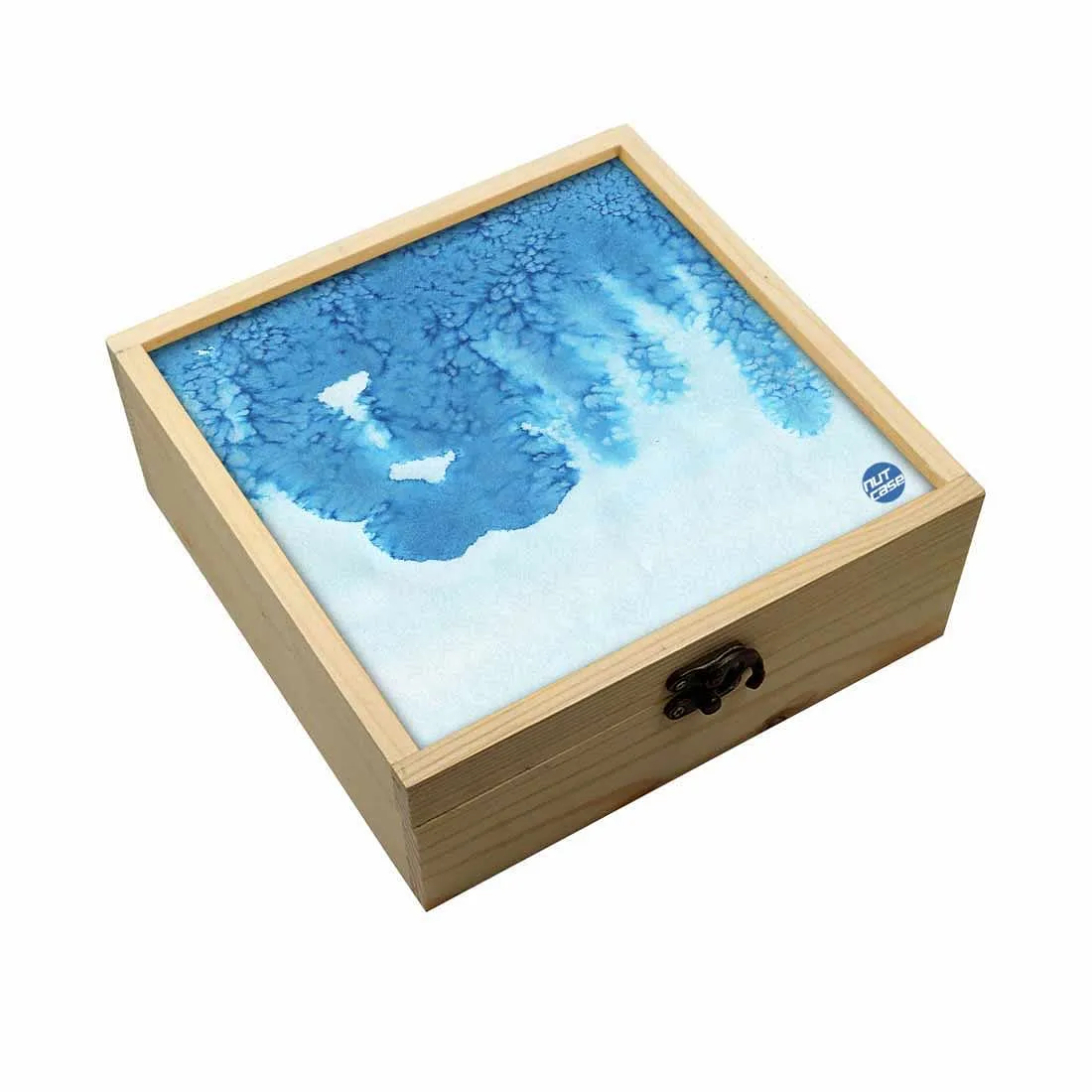 Jewellery Box Wooden Jewelry Organizer -  Arctic Space Blue Watercolor