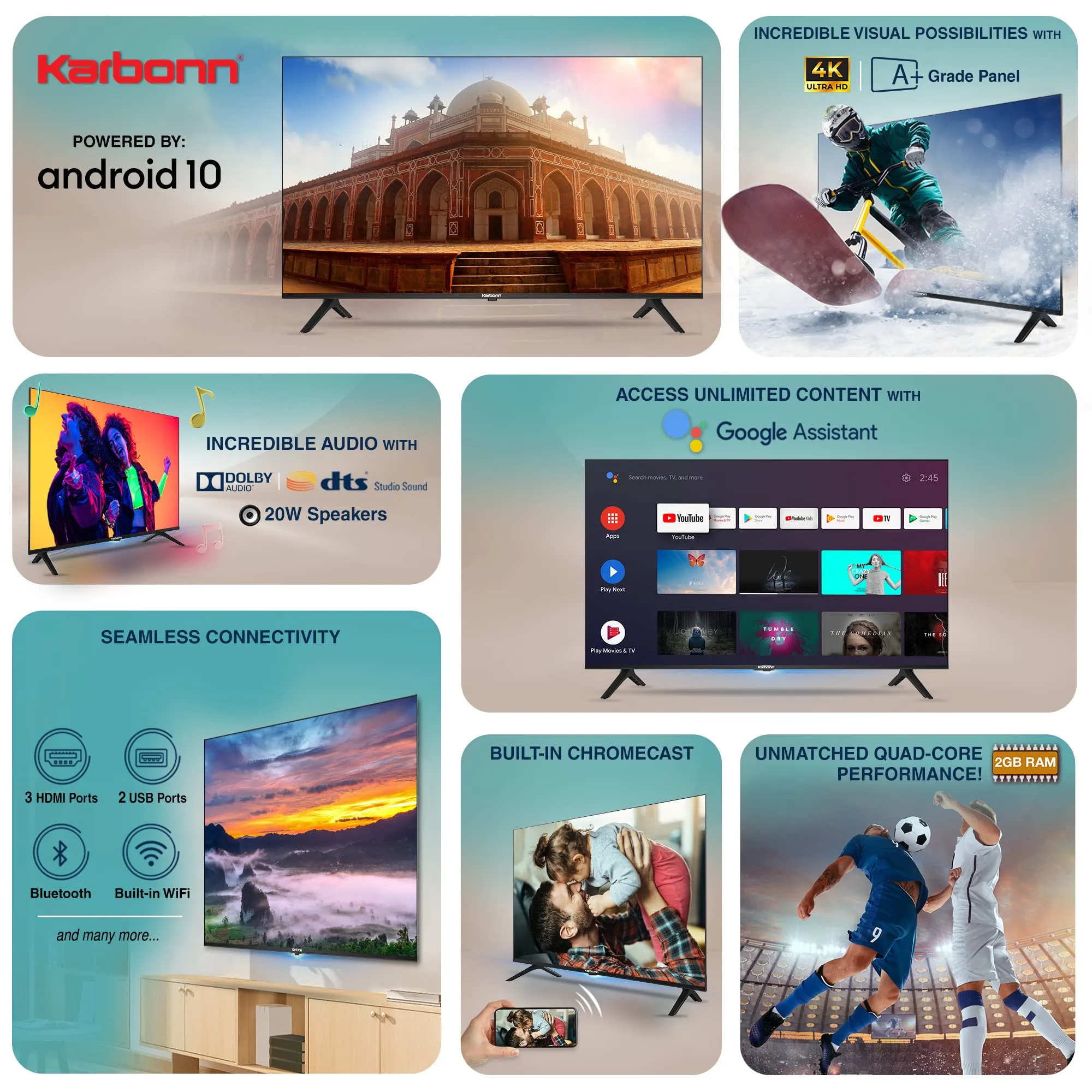 Karbonn 140 cm (55 inches) Karnival Series 4K Ultra HD Smart Android IPS LED TV KJS55ASUHD (Black)