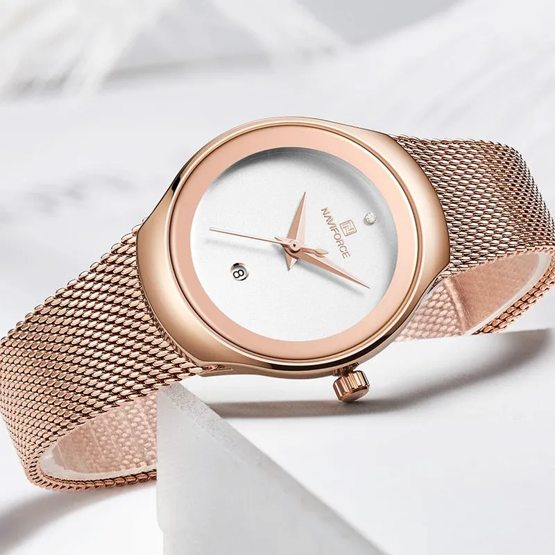 Ladies Fashion Dress Quartz Stainless Steel Waterproof Wristwatch Watch