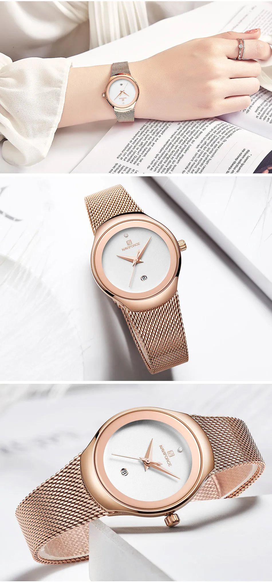 Ladies Fashion Dress Quartz Stainless Steel Waterproof Wristwatch Watch