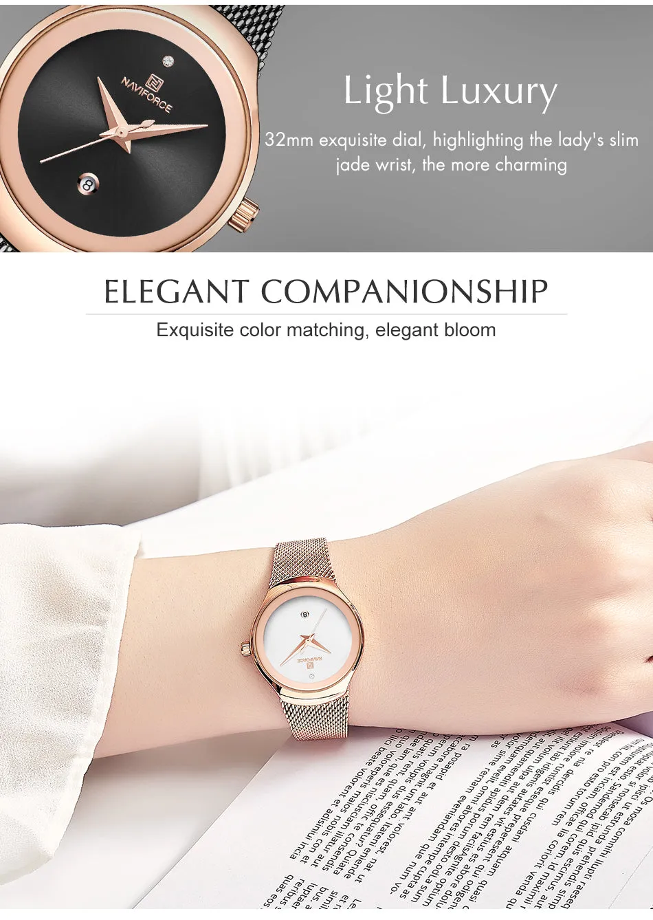 Ladies Fashion Dress Quartz Stainless Steel Waterproof Wristwatch Watch