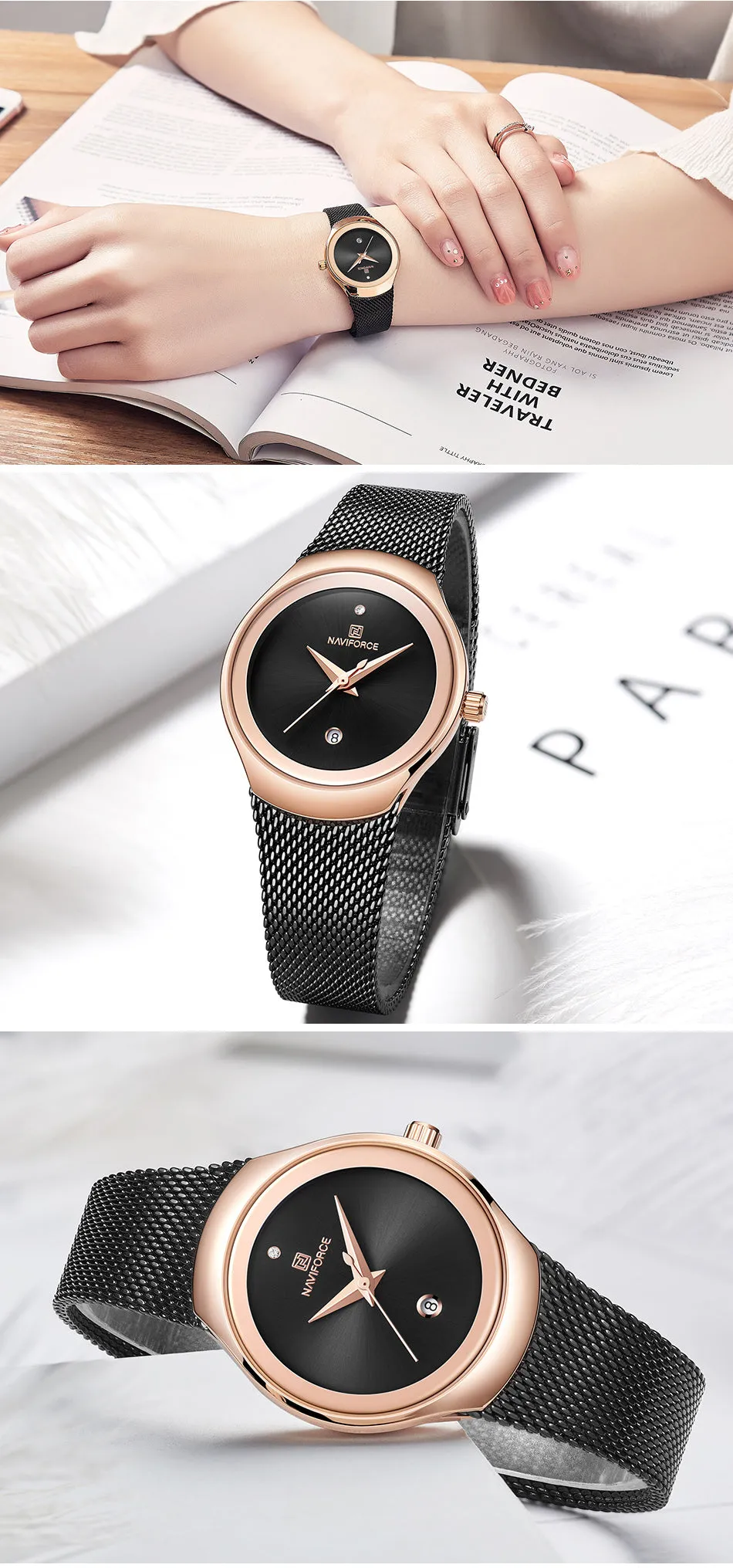 Ladies Fashion Dress Quartz Stainless Steel Waterproof Wristwatch Watch