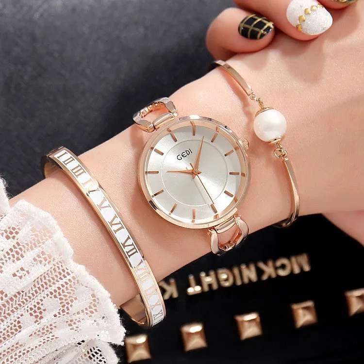 Large Dial 3 Pcs Set Women's Watch