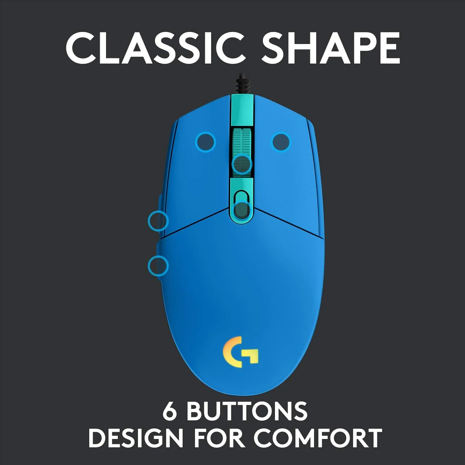 Logitech G203 Lightsync Gaming Mouse 6 鍵遊戲滑鼠 - Blue 藍色 910-005792 原裝行貨