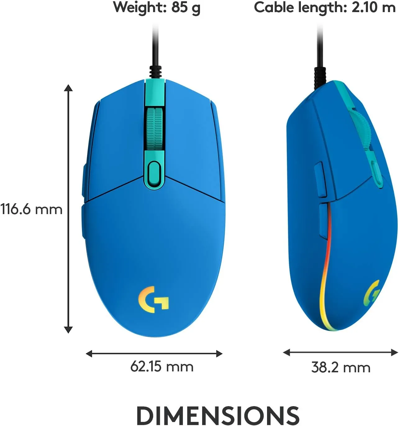 Logitech G203 Lightsync Gaming Mouse 6 鍵遊戲滑鼠 - Blue 藍色 910-005792 原裝行貨