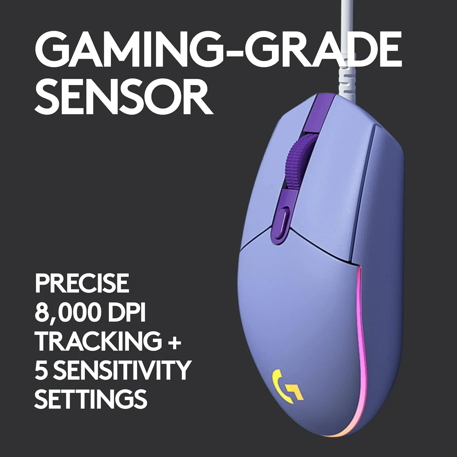 Logitech G203 Lightsync Gaming Mouse 6 鍵遊戲滑鼠 - Lilac 紫丁香色 910-005851 原裝行貨