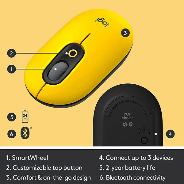 Logitech POP Mouse Wireless Mouse with Customizable Emoji - Blast Yellow