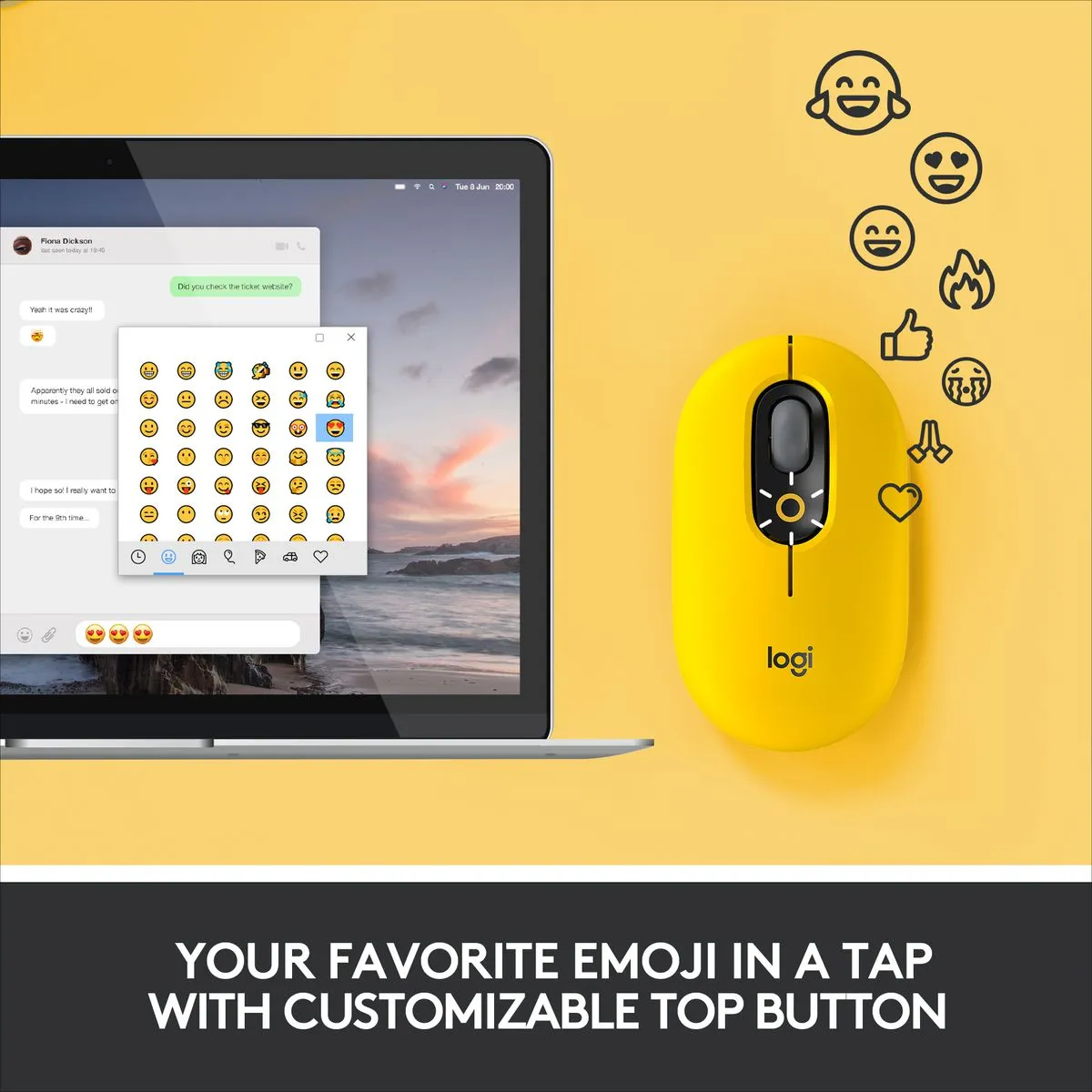 Logitech POP Mouse Wireless Mouse with Customizable Emoji - Blast Yellow