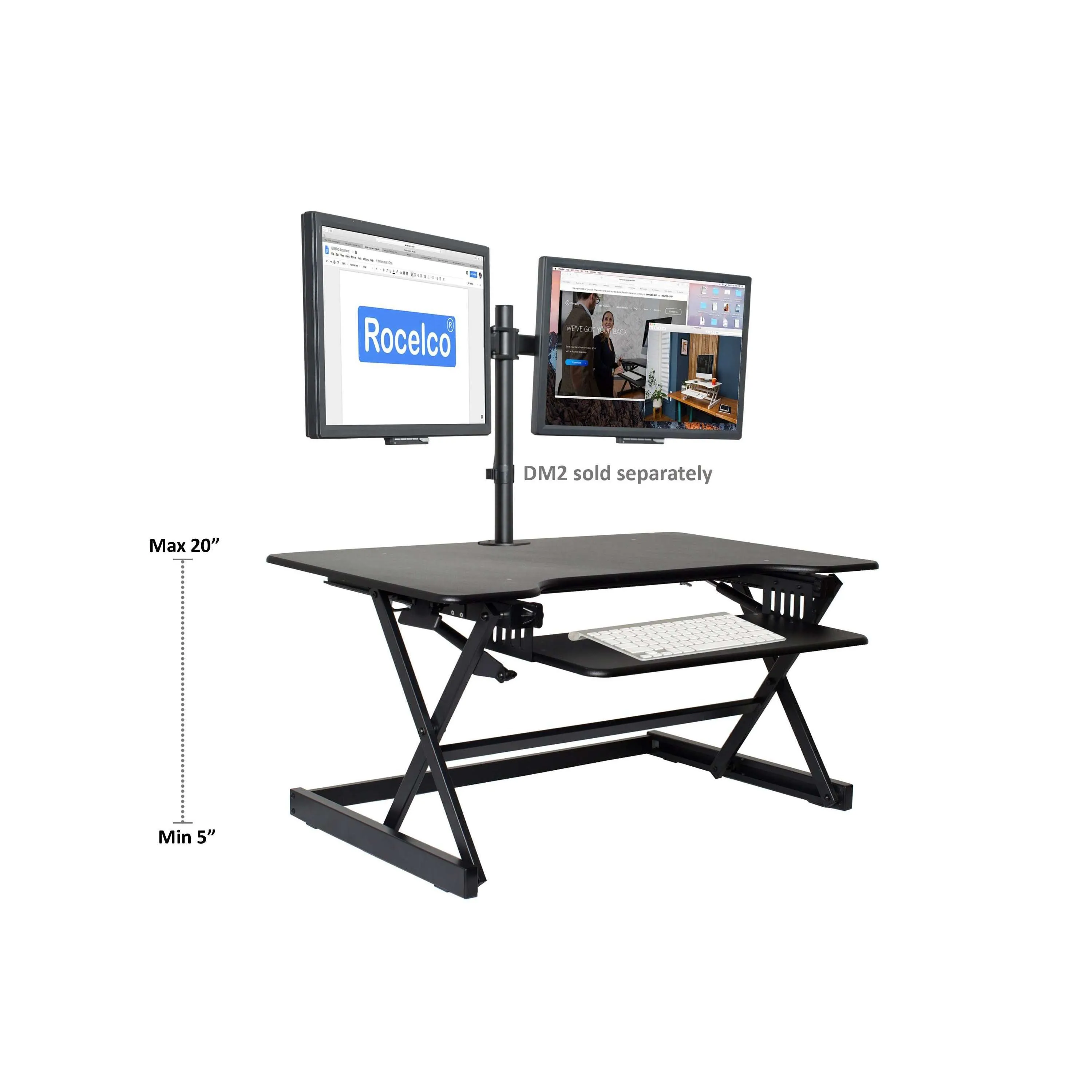 Lorell/Rocelco 40” Height-Adjustable Standing Desk Converter, Dual Monitor Riser, Gas Spring,Retractable Keyboard Tray, R DADRB-40/DADRW-40/DADRT-40