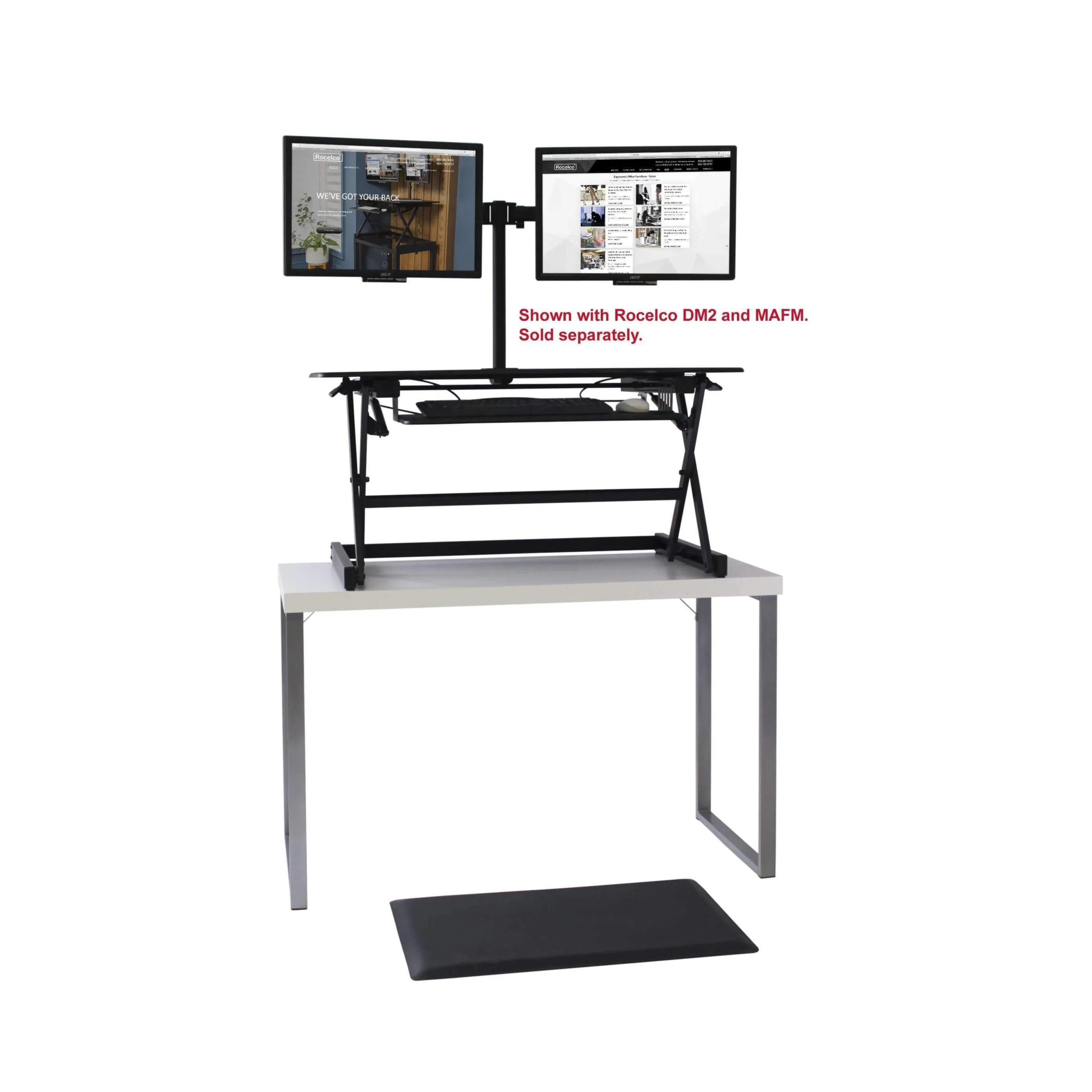 Lorell/Rocelco 40” Height-Adjustable Standing Desk Converter, Dual Monitor Riser, Gas Spring,Retractable Keyboard Tray, R DADRB-40/DADRW-40/DADRT-40