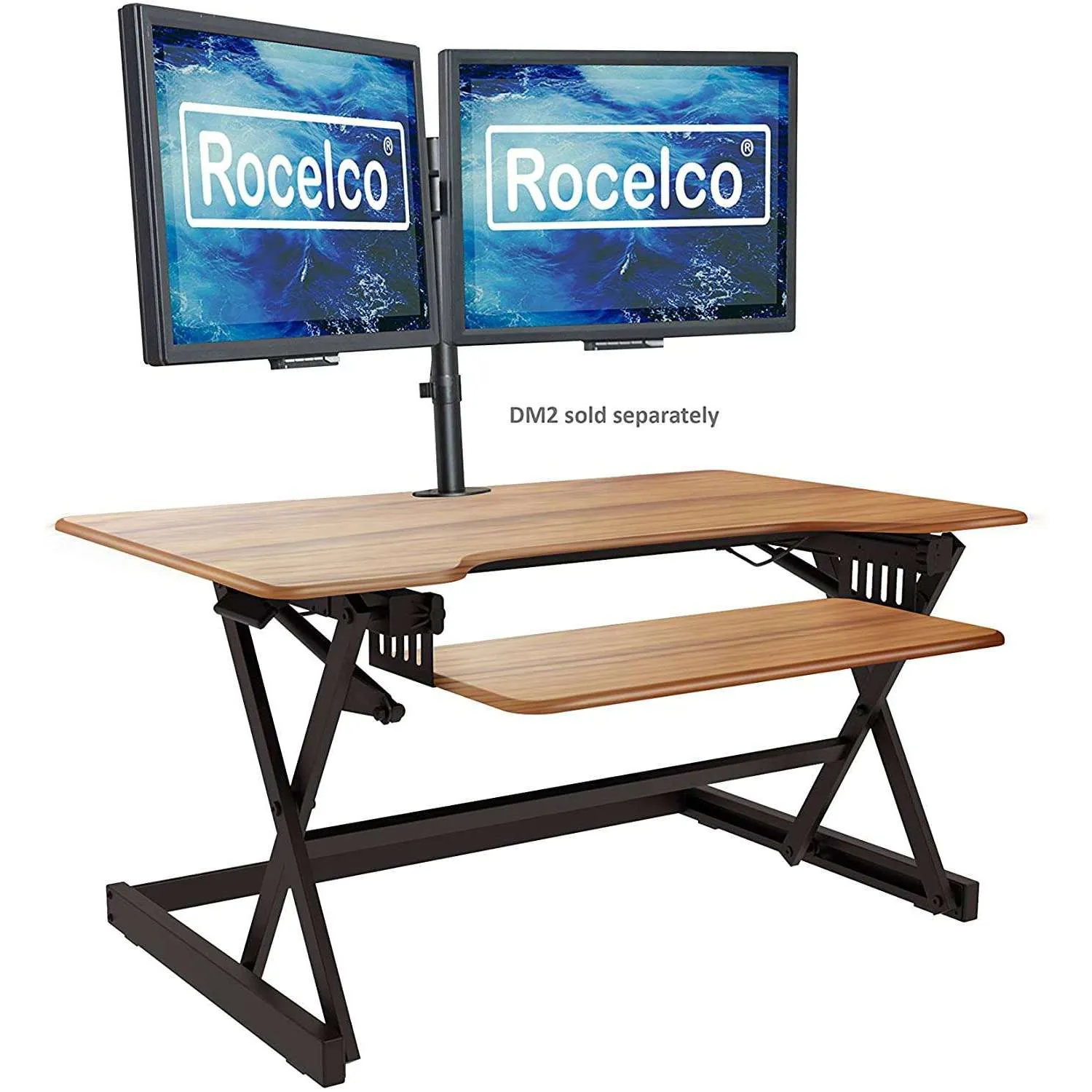 Lorell/Rocelco 40” Height-Adjustable Standing Desk Converter, Dual Monitor Riser, Gas Spring,Retractable Keyboard Tray, R DADRB-40/DADRW-40/DADRT-40