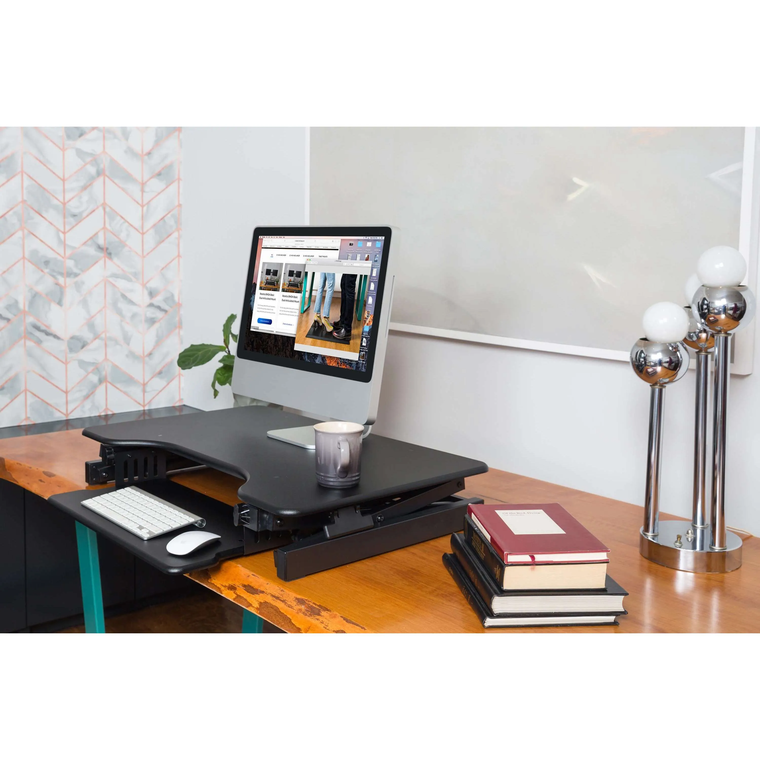 Lorell/Rocelco 40” Height-Adjustable Standing Desk Converter, Dual Monitor Riser, Gas Spring,Retractable Keyboard Tray, R DADRB-40/DADRW-40/DADRT-40