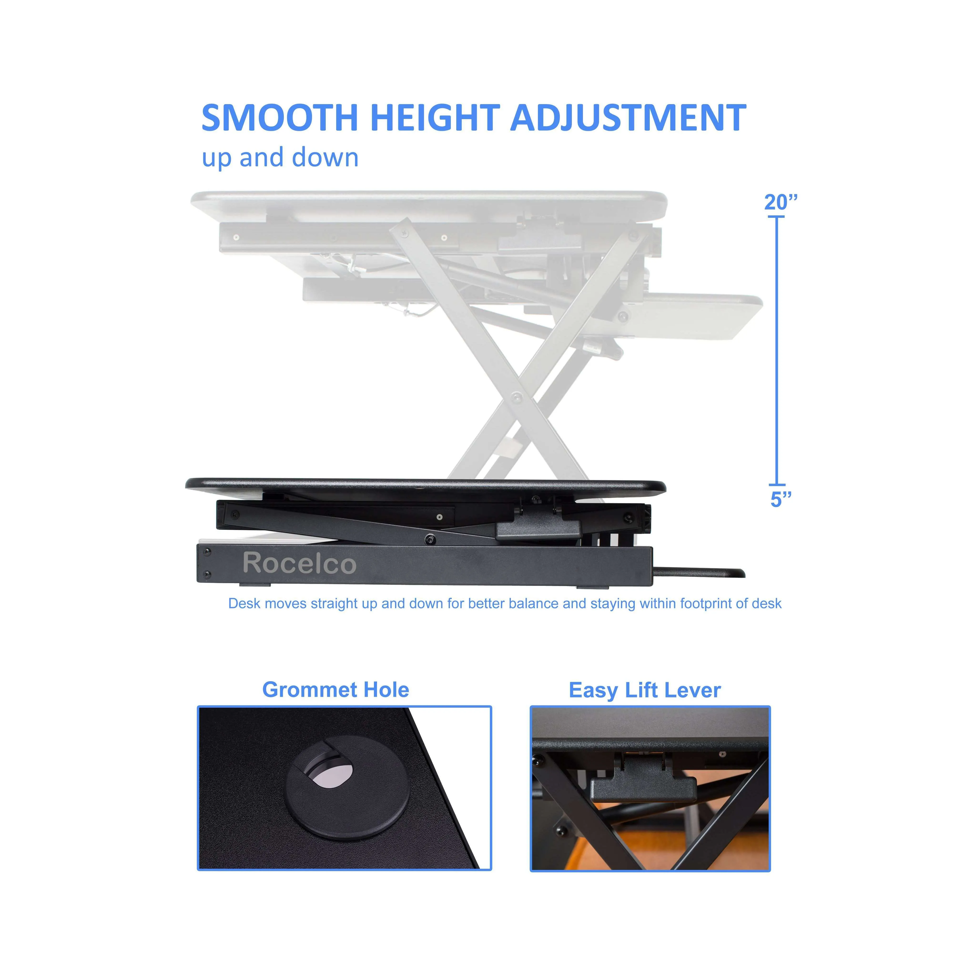 Lorell/Rocelco 40” Height-Adjustable Standing Desk Converter, Dual Monitor Riser, Gas Spring,Retractable Keyboard Tray, R DADRB-40/DADRW-40/DADRT-40