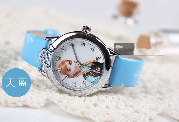 Low price! Leather quartz wrist watch Cartoon Children Watch Princess Elsa Anna watches For kids girl Favorite Christmas gift