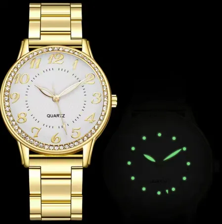 Luxury Gold Luminous Watches Women Digital Quartz Watch Stainless Steel Dial Casual Bracele Watch Montre Femme Ladies Gifts