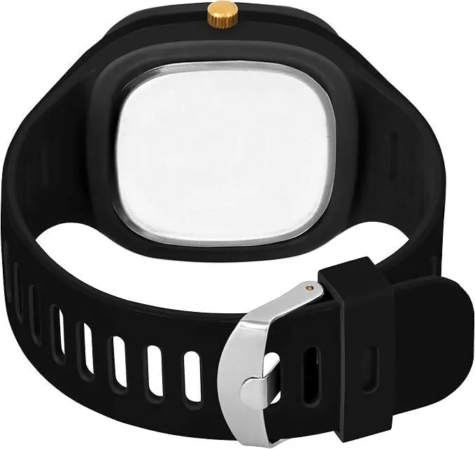 Matrix Shabby Collection Analog Black-Gold Silicone Watch for Men & Boys