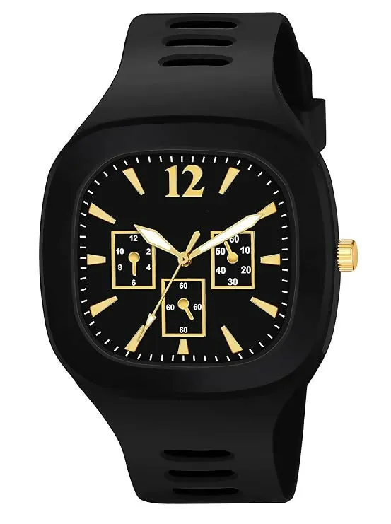 Matrix Shabby Collection Analog Black-Gold Silicone Watch for Men & Boys