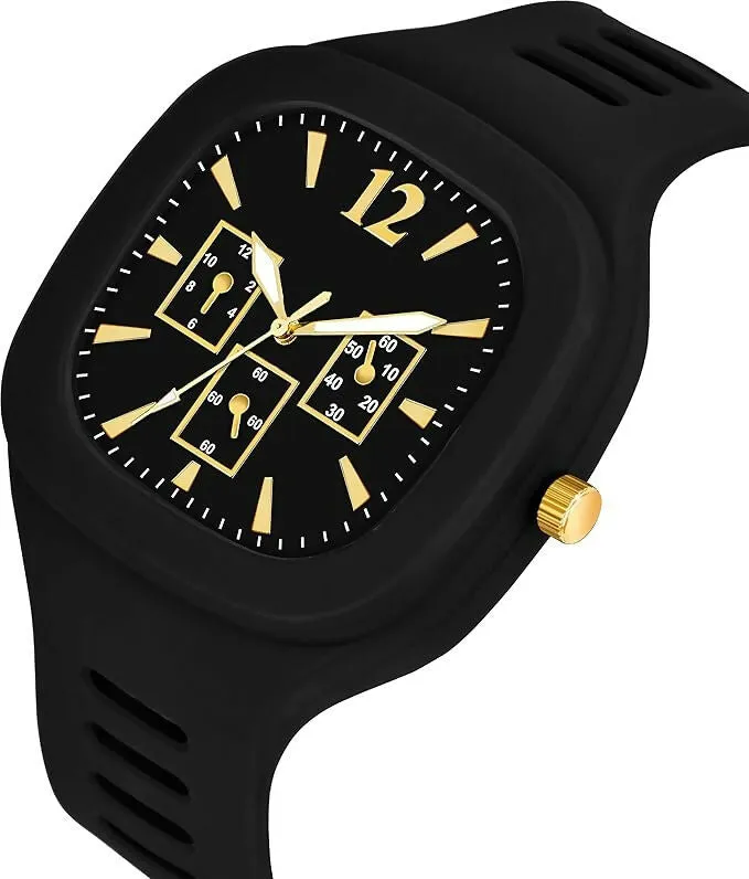 Matrix Shabby Collection Analog Black-Gold Silicone Watch for Men & Boys