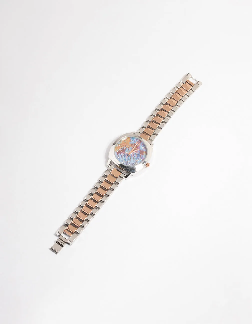 Mixed Metal Multi-Coloured Link Watch