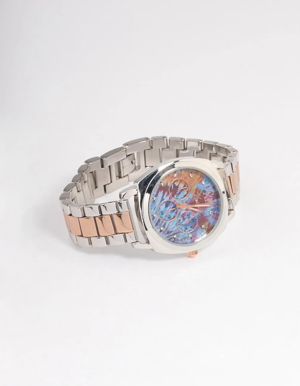 Mixed Metal Multi-Coloured Link Watch