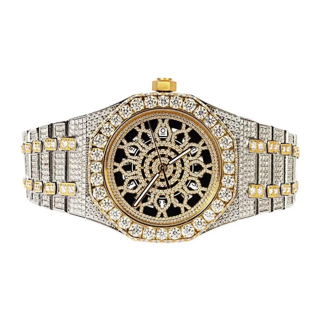 Moissanite Skeleton Octagon Watch 2 Tone Gold (Made To Order)