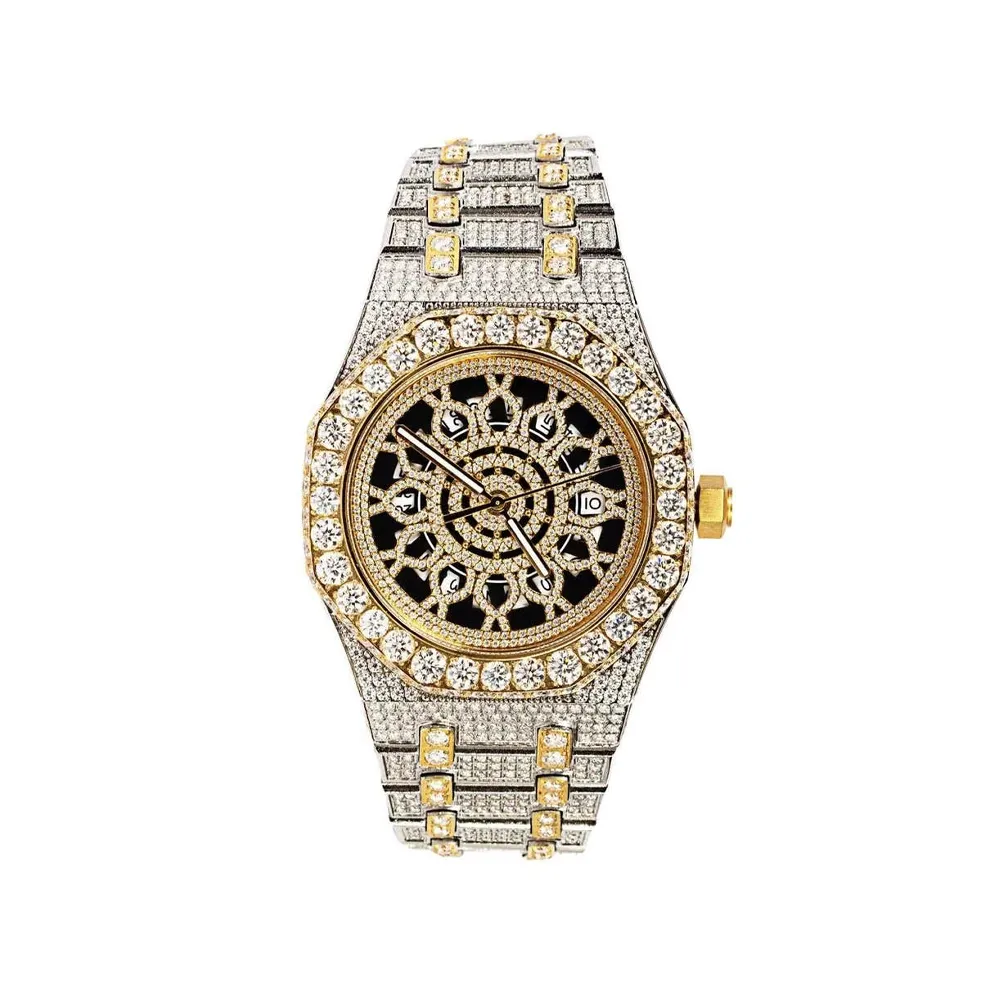 Moissanite Skeleton Octagon Watch 2 Tone Gold (Made To Order)