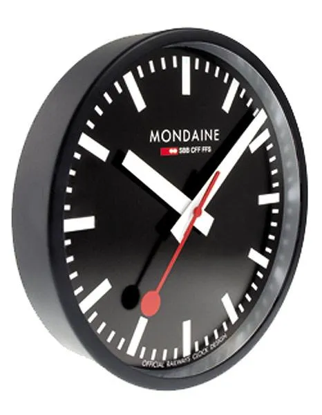 Mondaine Round Wall Clock - Black Dial - Black Metal Case