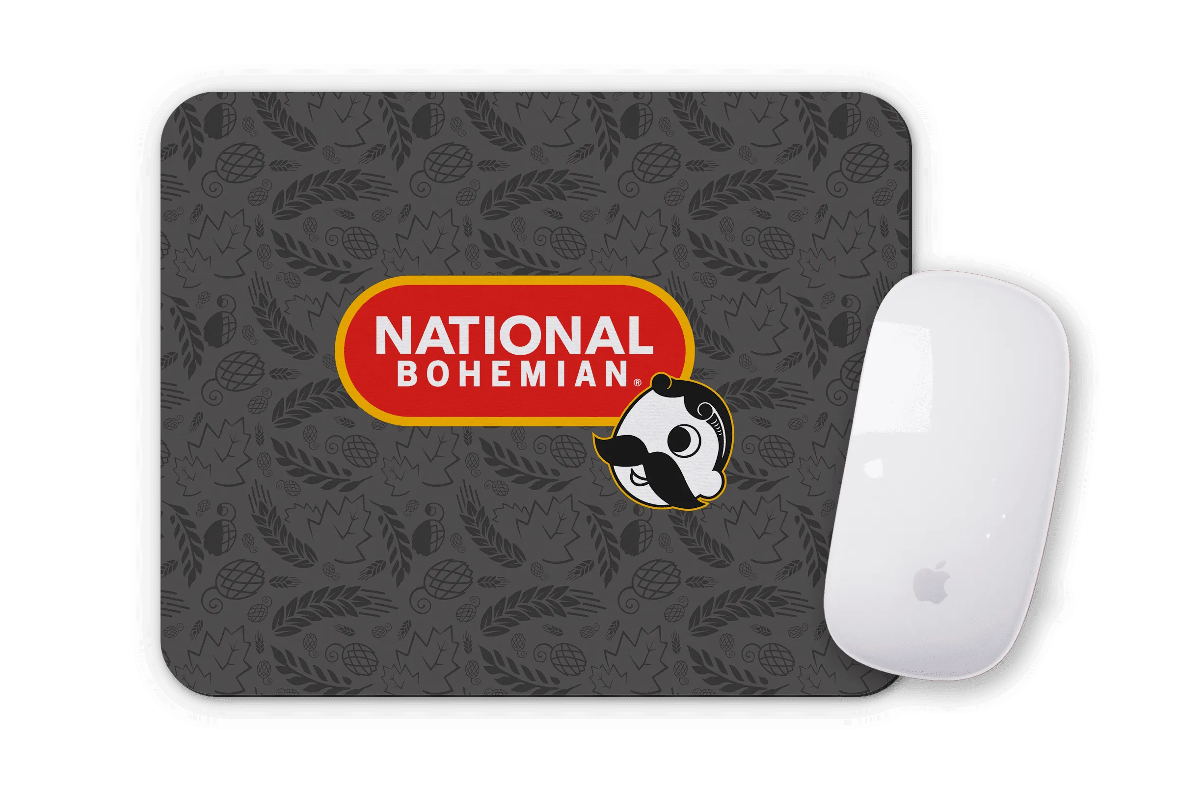 National Bohemian Pill Logo w/ Hops (Black) / Mouse Pad