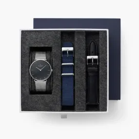 Native - BUNDLE Black Dial Silver | Silver Mesh / Navy Nylon / Black Leather Strap