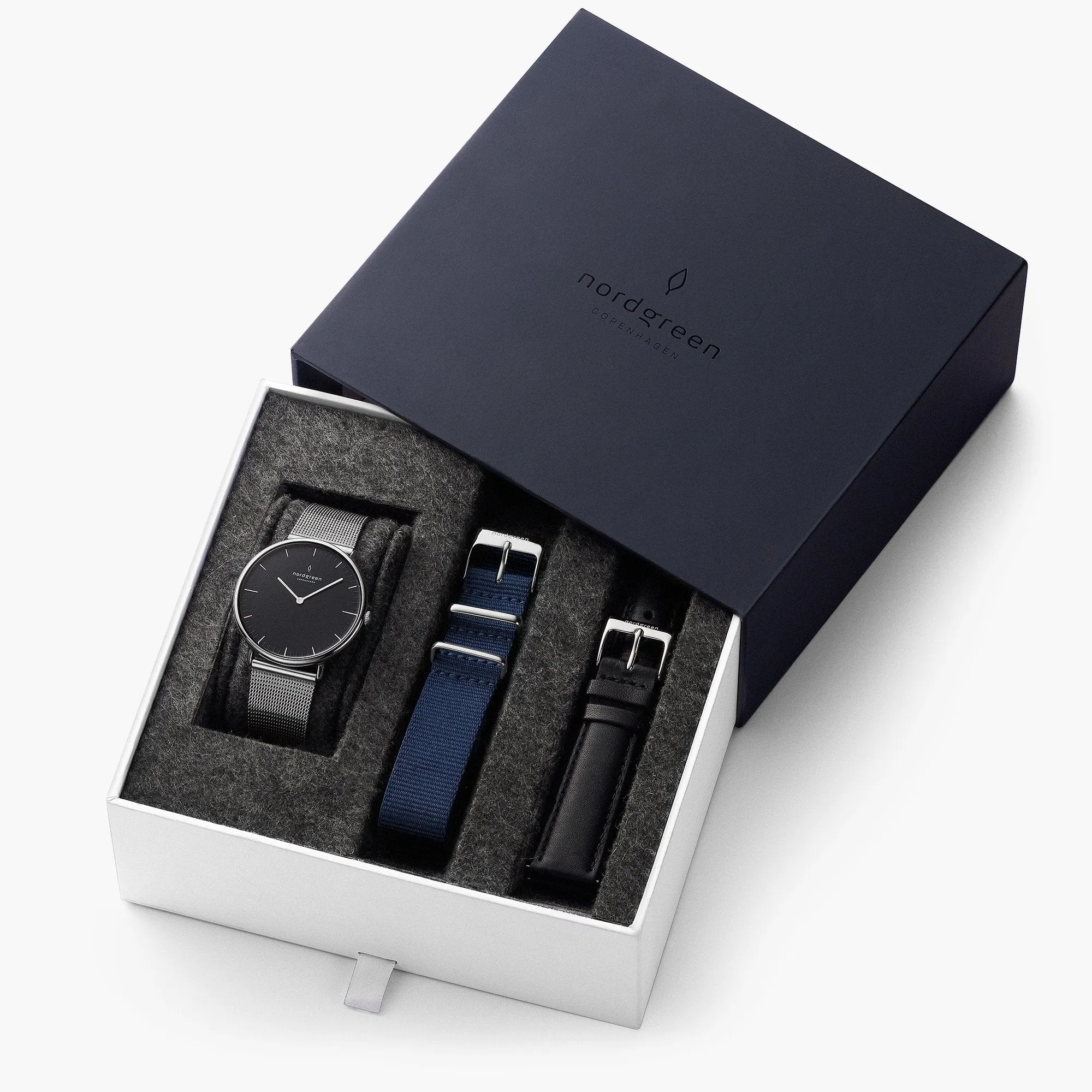 Native - BUNDLE Black Dial Silver | Silver Mesh / Navy Nylon / Black Leather Strap