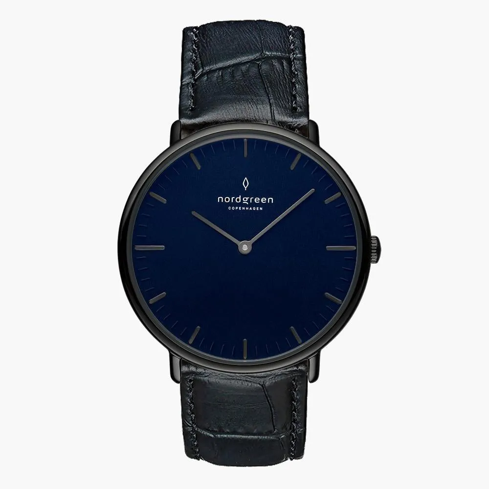 Native | Navy Dial - Black Croc Leather