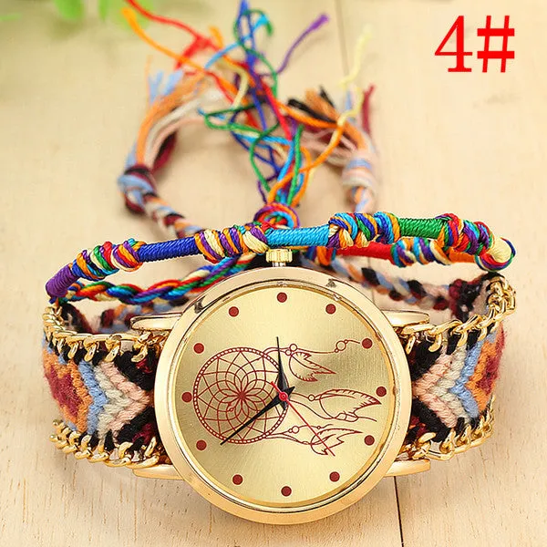 New Brand Handmade Braided Dreamcatcher Friendship Bracelet Watch Rope GENEVA Watch Ladies Quarzt Watches