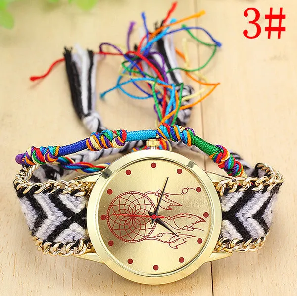 New Brand Handmade Braided Dreamcatcher Friendship Bracelet Watch Rope GENEVA Watch Ladies Quarzt Watches