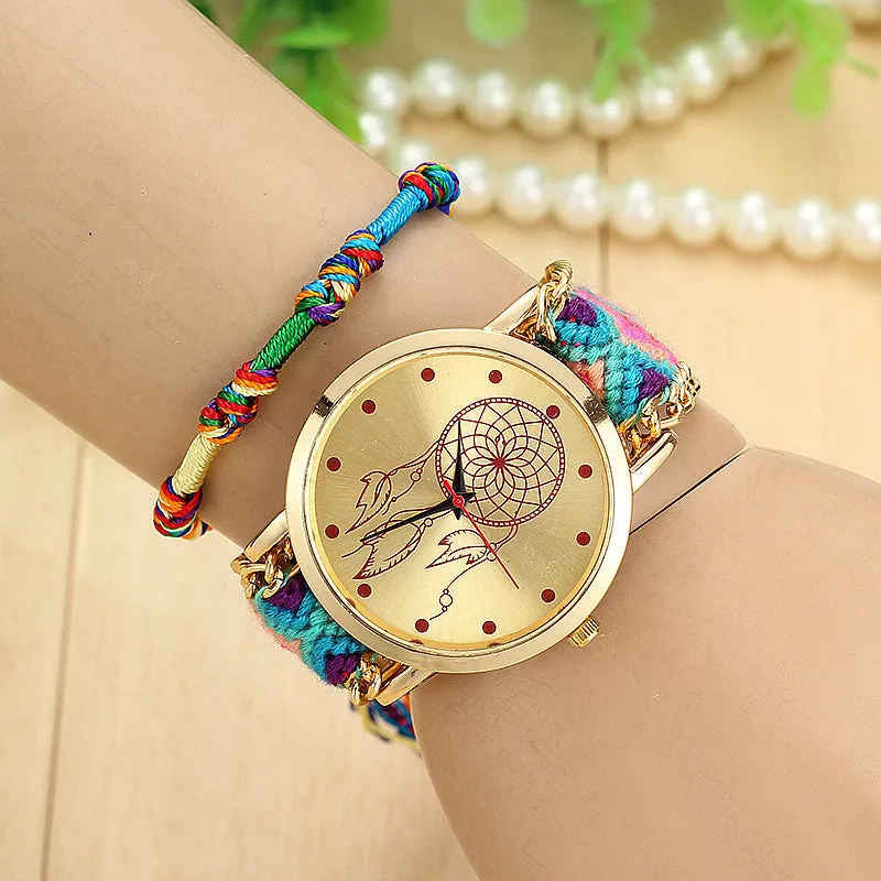 New Brand Handmade Braided Dreamcatcher Friendship Bracelet Watch Rope GENEVA Watch Ladies Quarzt Watches