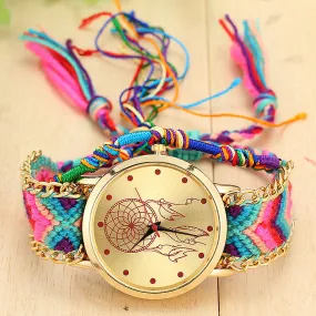 New Brand Handmade Braided Dreamcatcher Friendship Bracelet Watch Rope GENEVA Watch Ladies Quarzt Watches