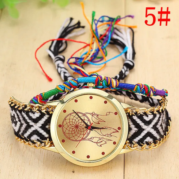 New Brand Handmade Braided Dreamcatcher Friendship Bracelet Watch Rope GENEVA Watch Ladies Quarzt Watches