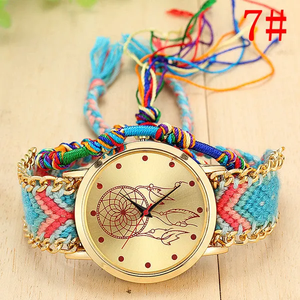 New Brand Handmade Braided Dreamcatcher Friendship Bracelet Watch Rope GENEVA Watch Ladies Quarzt Watches