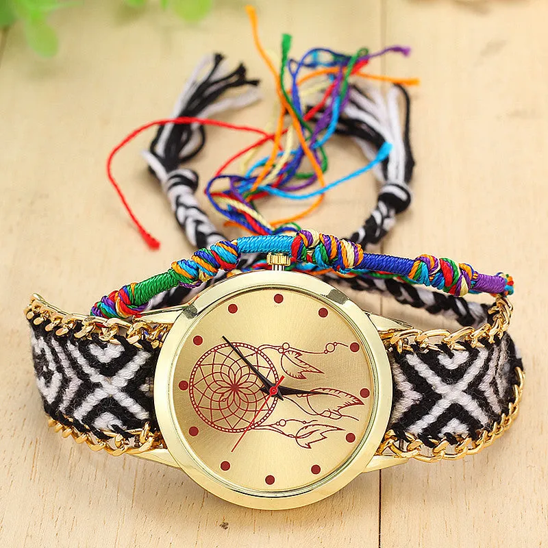 New Brand Handmade Braided Dreamcatcher Friendship Bracelet Watch Rope GENEVA Watch Ladies Quarzt Watches