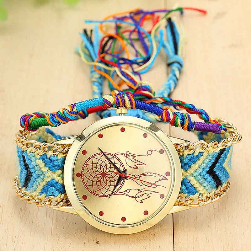 New Brand Handmade Braided Dreamcatcher Friendship Bracelet Watch Rope GENEVA Watch Ladies Quarzt Watches