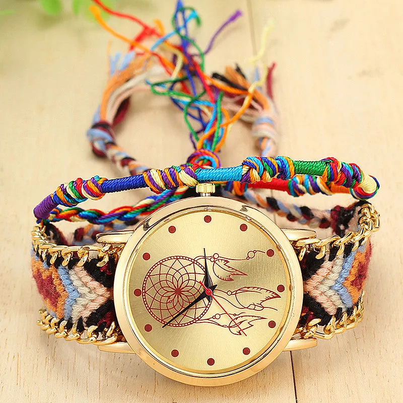 New Brand Handmade Braided Dreamcatcher Friendship Bracelet Watch Rope GENEVA Watch Ladies Quarzt Watches