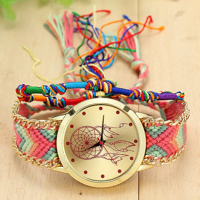 New Brand Handmade Braided Dreamcatcher Friendship Bracelet Watch Rope GENEVA Watch Ladies Quarzt Watches