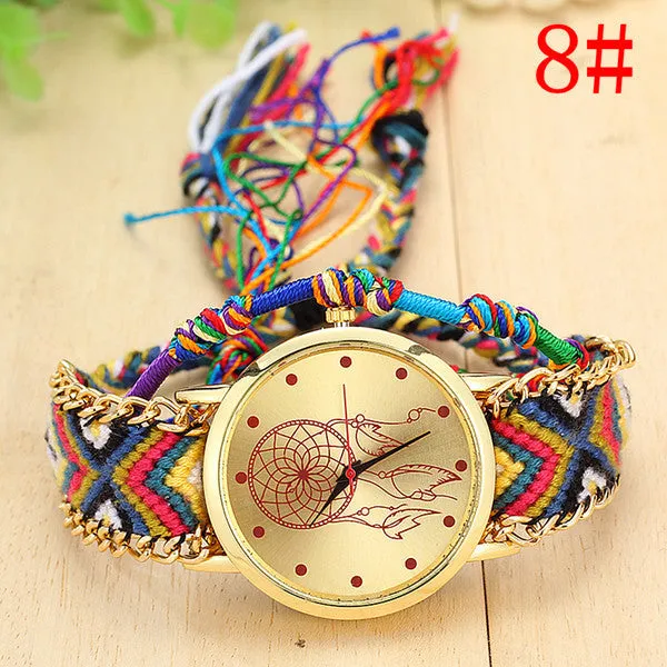 New Brand Handmade Braided Dreamcatcher Friendship Bracelet Watch Rope GENEVA Watch Ladies Quarzt Watches