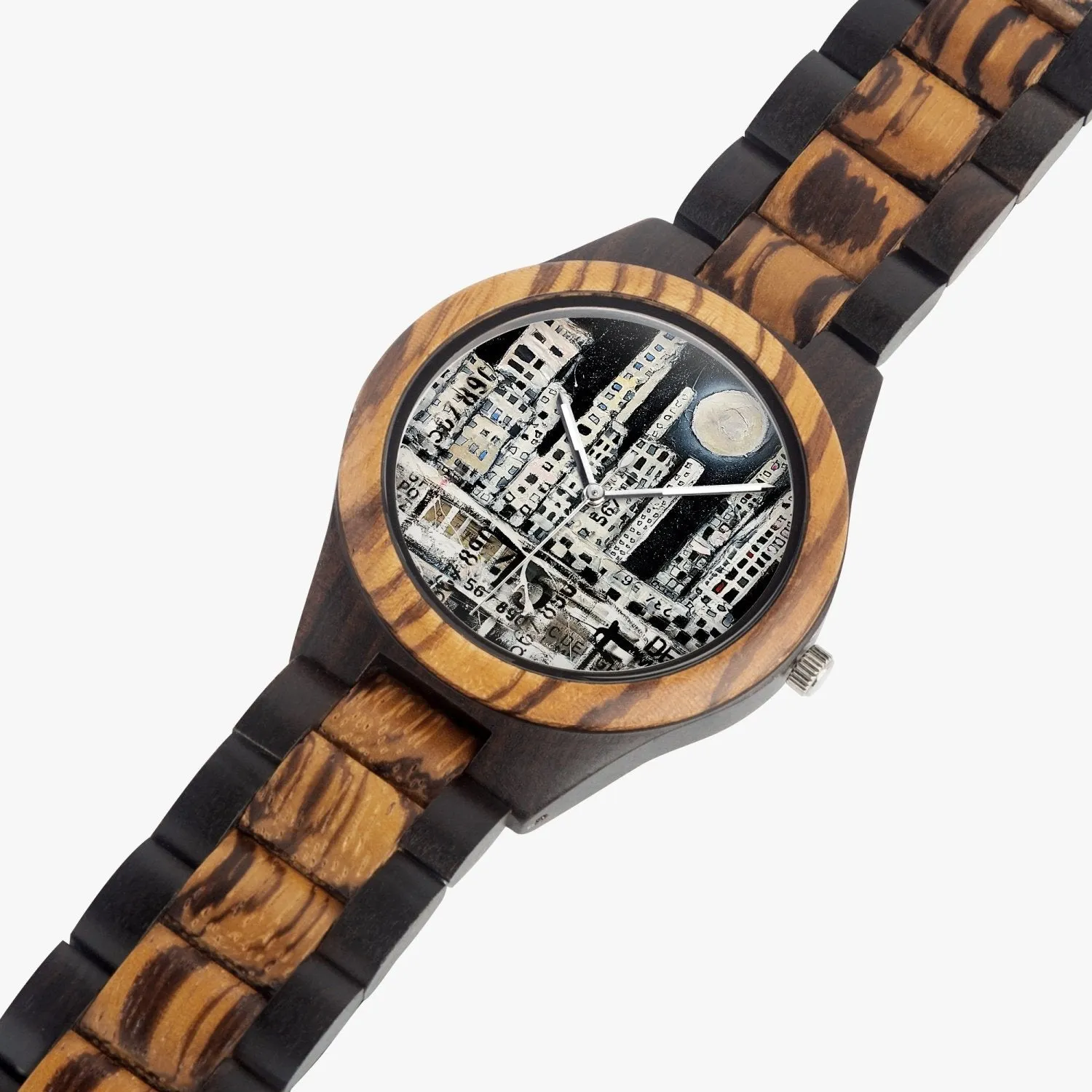 New York Night Indian Ebony Wooden Watch