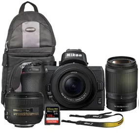 Nikon Z 50 Mirrorless Digital Camera with 16-50mm and 50-250mm Z VR   AF-S NIKKOR 50mm f/1.4G Lens   FTZ II Adapter Kit